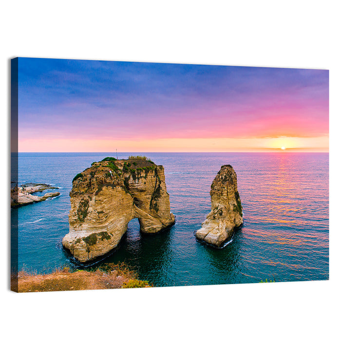 Raouché Rocks at Dusk, Beirut Wall Art as a canvas print