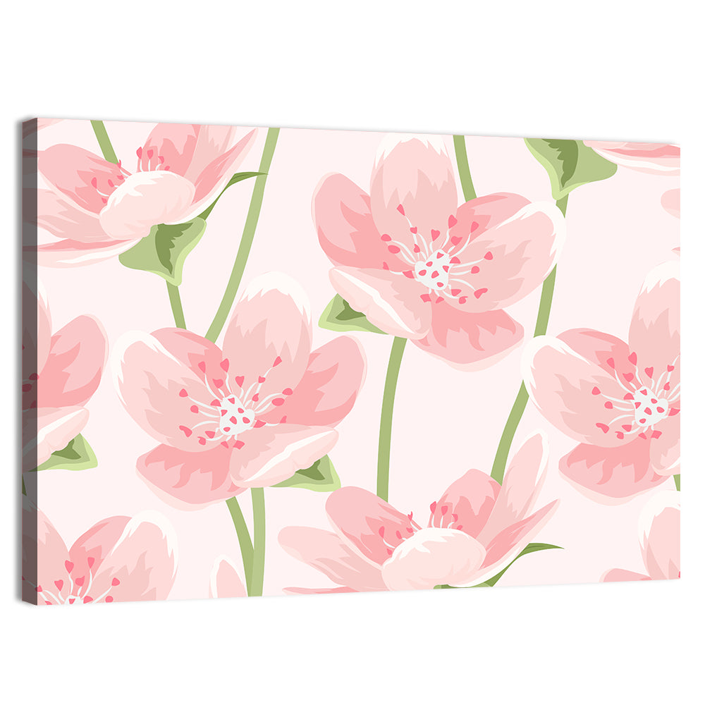 Spring Pink Sakura Magnolia Pattern Wall Art, canvas print, landscape