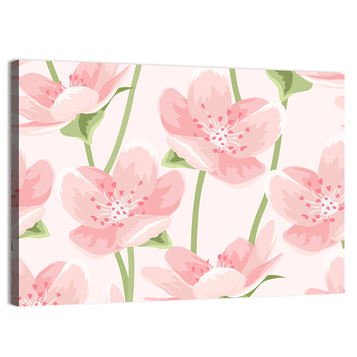 Spring Pink Sakura Magnolia Pattern Wall Art as a canvas print
