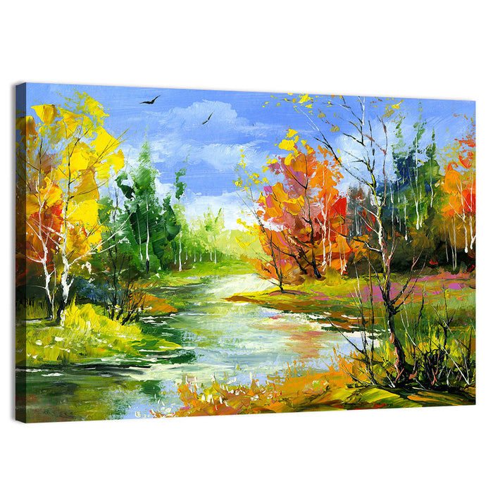 Winding Autumn Stream Wall Art as a canvas print