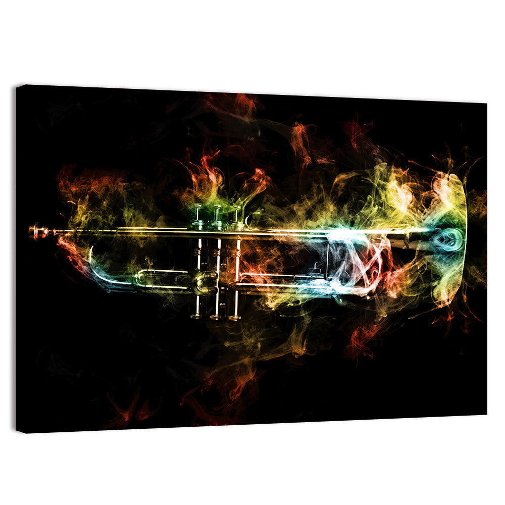 Brass Trumpet with Vibrant Smoke Wall Art