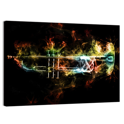 Brass Trumpet with Vibrant Smoke Wall Art