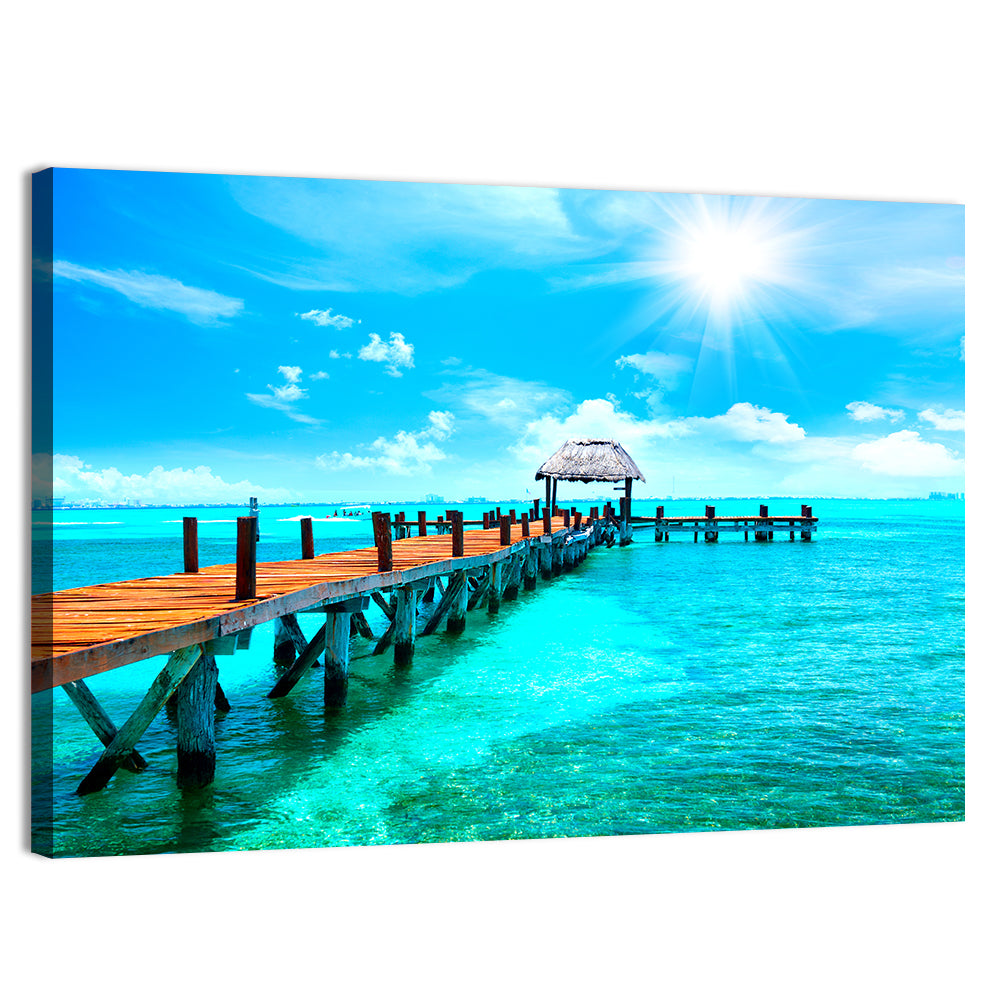 Wooden Jetty Near Cancun Wall Art, canvas print, landscape