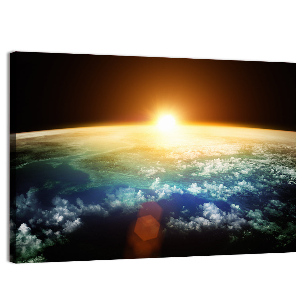 Earth With Spectacular Sunset Wall Art