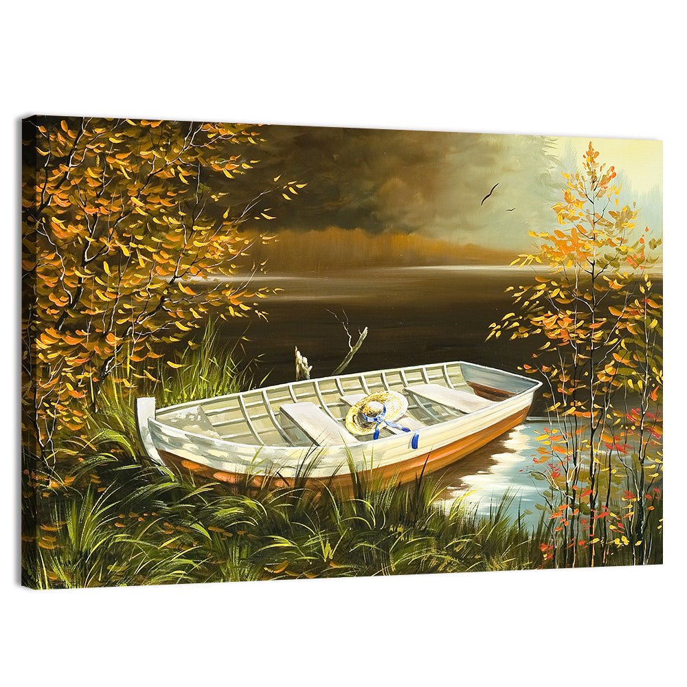 Wooden Boat with Straw Hat Wall Art
