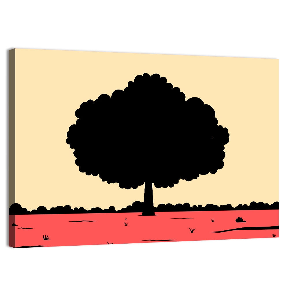 Red Horizon Tree Silhouette Wall Art, canvas print, landscape
