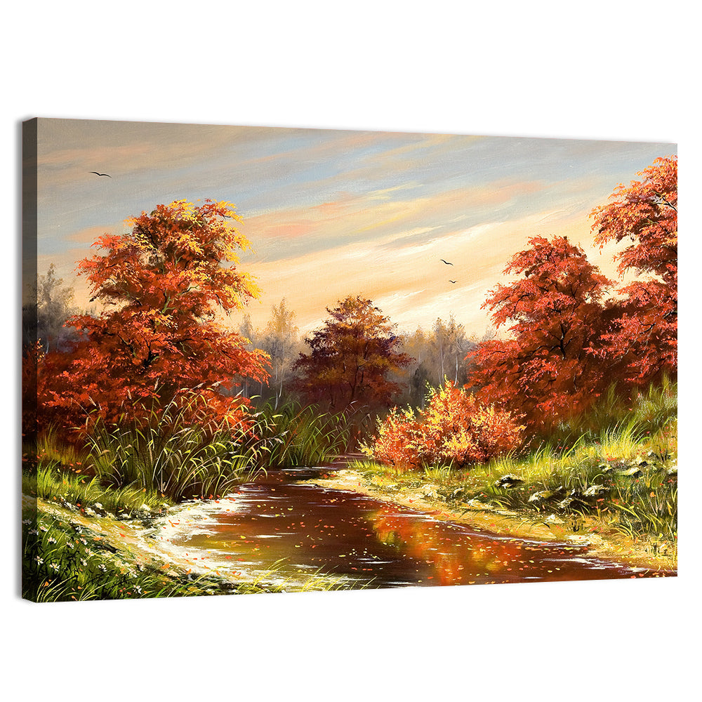 Winding Autumn River Wall Art, canvas print, landscape