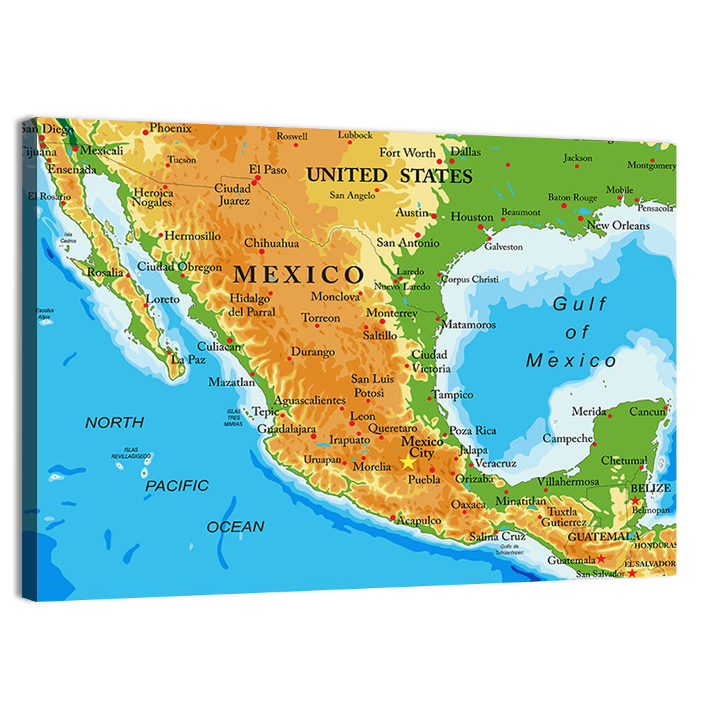 Mexico Relief Map Wall Art, canvas print, landscape