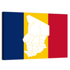 Chad Map with Tricolor Flag Wall Art