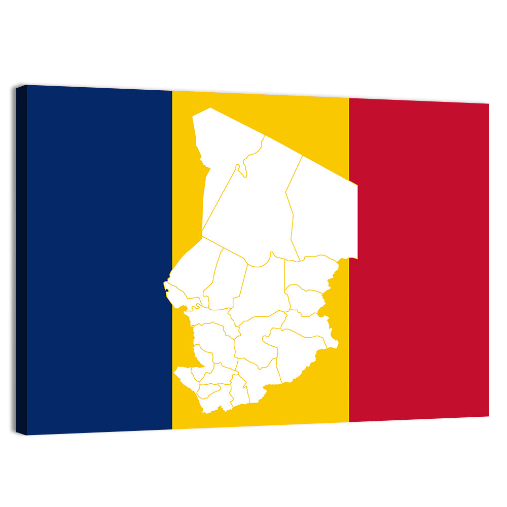 Chad Map with Tricolor Flag Wall Art