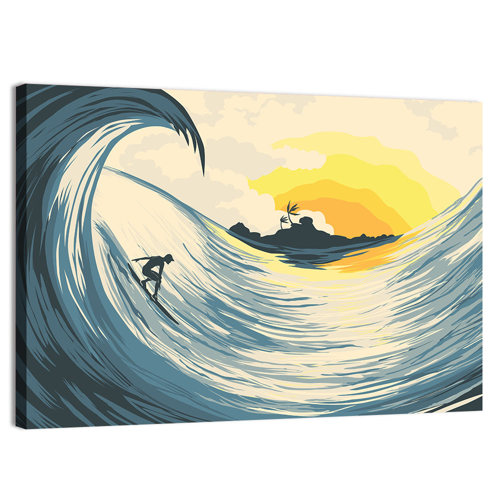Tropical Island Wave Surfer Sunset Wall Art