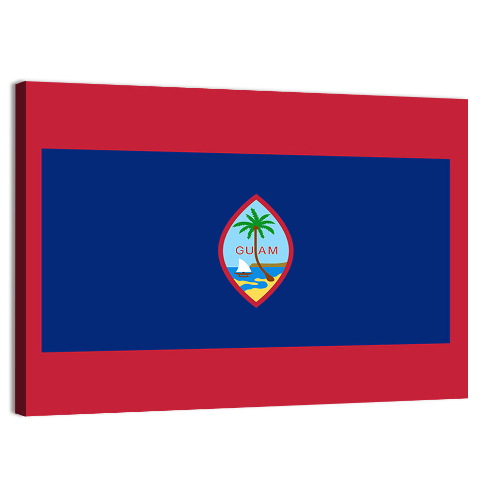 Guam Flag Emblem with Palm and Boat Wall Art, canvas print, landscape