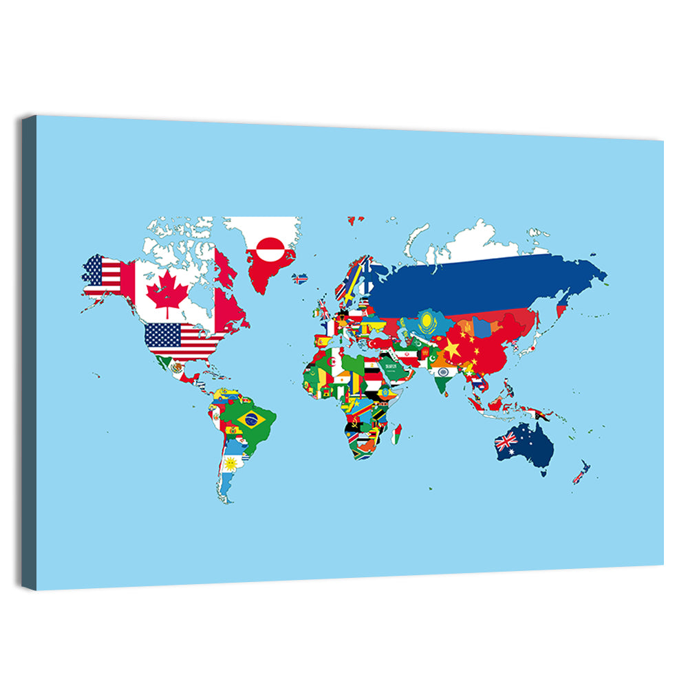 World Map with Flag Motifs Wall Art