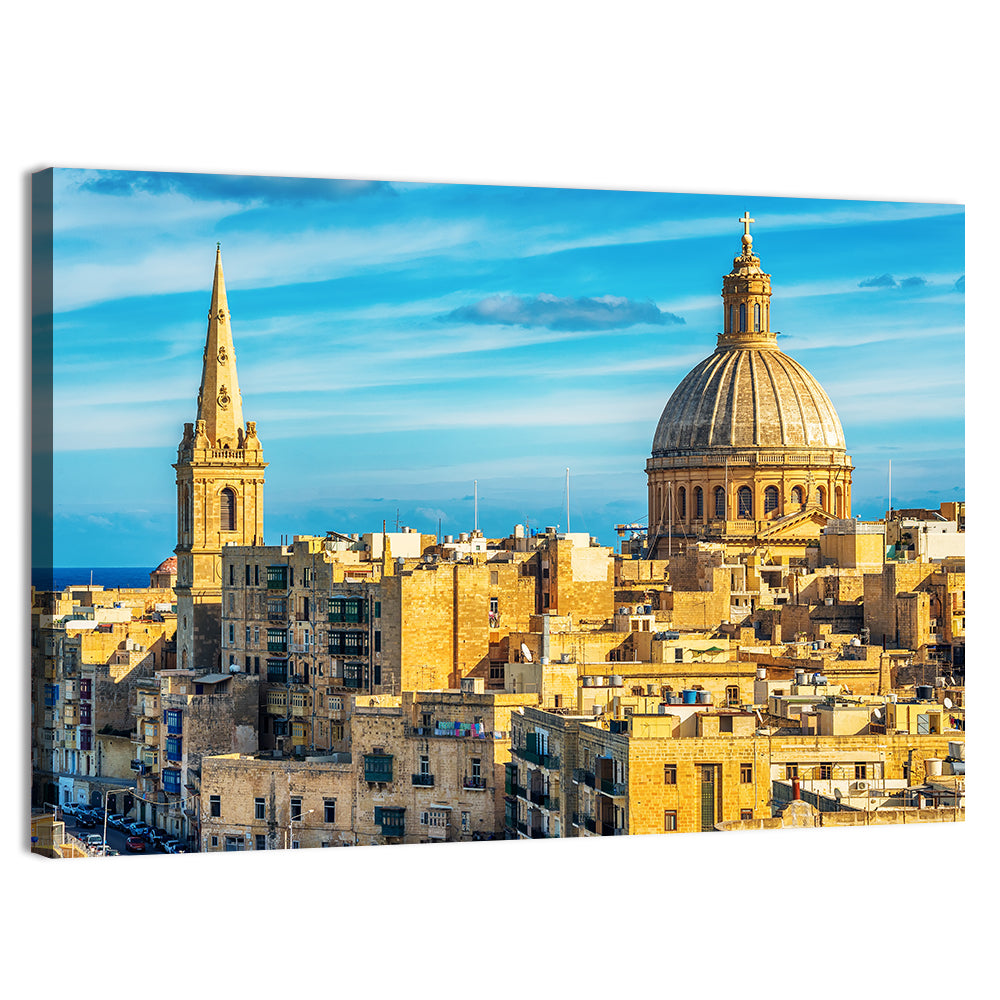 Valletta Skyline with Dome and Spire Wall Art, canvas print, landscape