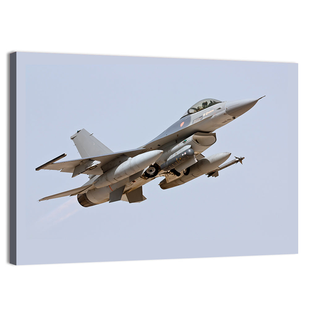 F-16 Fighter Jet Banking Over Sky Wall Art, canvas print, landscape