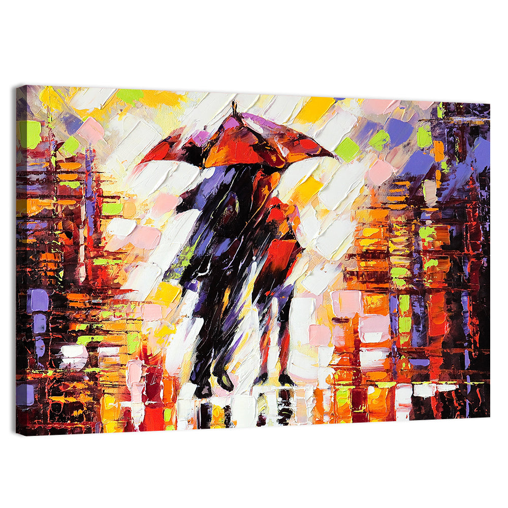 Couple Under Red Umbrella Wall Art