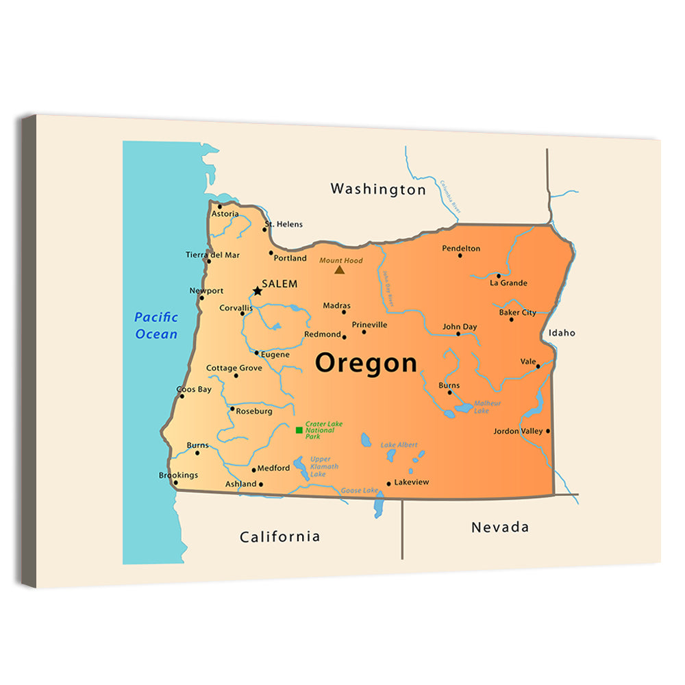 Oregon State Map Wall Art, canvas print, landscape