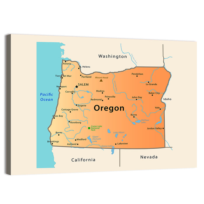 Oregon State Map Wall Art as a canvas print