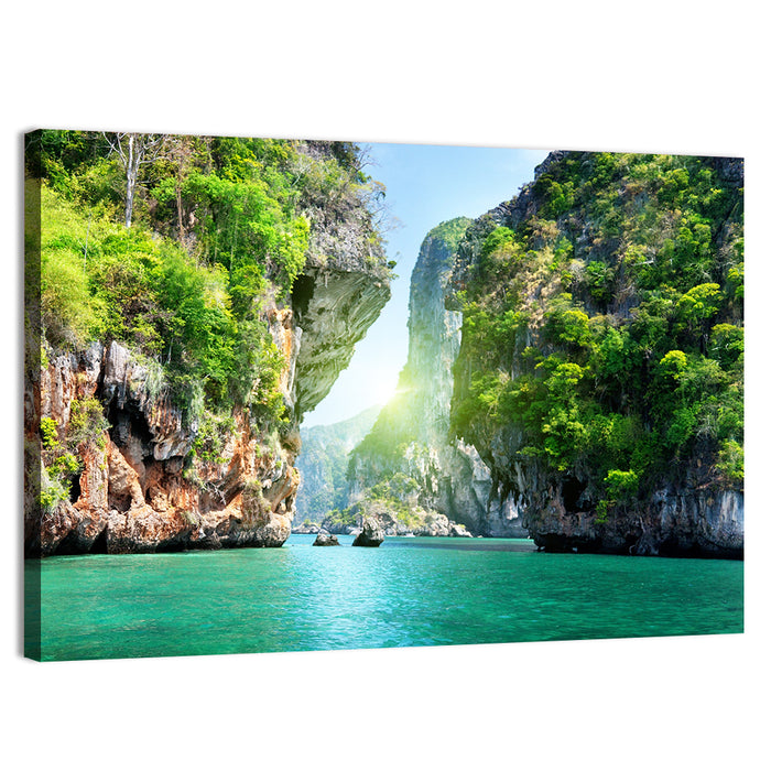 Krabi Cliffs and Teal Sea Wall Art as a canvas print