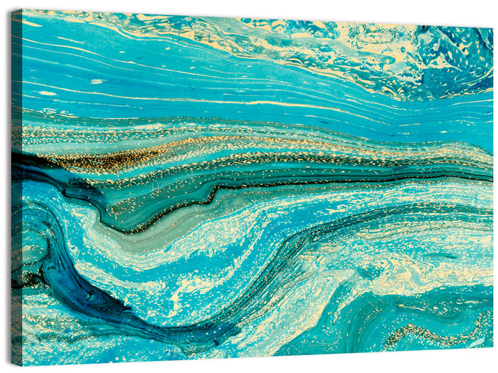 Teal Marble Waves Wall Art as a canvas print