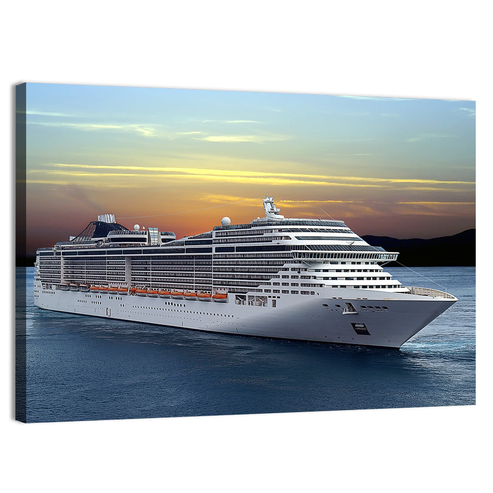 Cruise Ship at Sunset Wall Art, canvas print, landscape