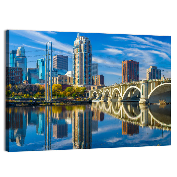 Minneapolis Skyline with Third Avenue Bridge Wall Art as a canvas print