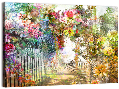 Spring Garden with White Picket Fence Wall Art