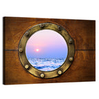 Brass Porthole with Sunset Horizon Wall Art