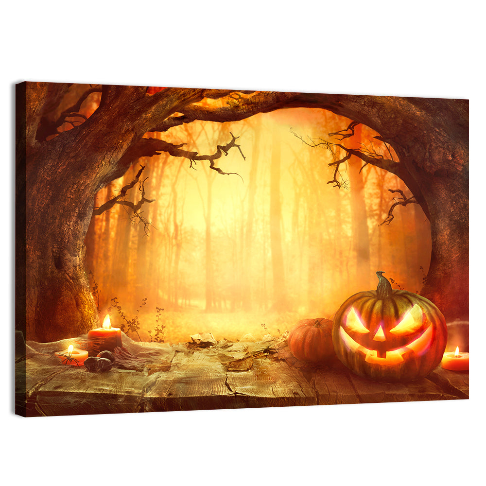 Halloween Jack O'lantern in Dark Forest Wall Art
