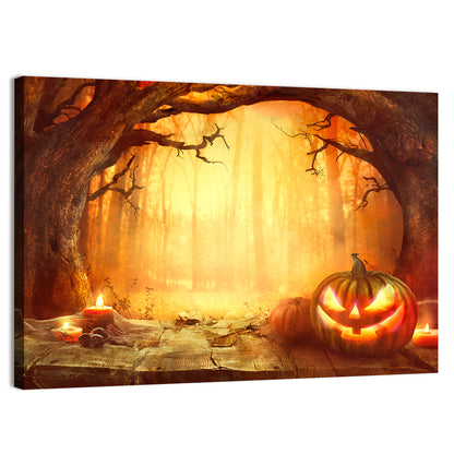 Halloween Jack O'lantern in Dark Forest Wall Art