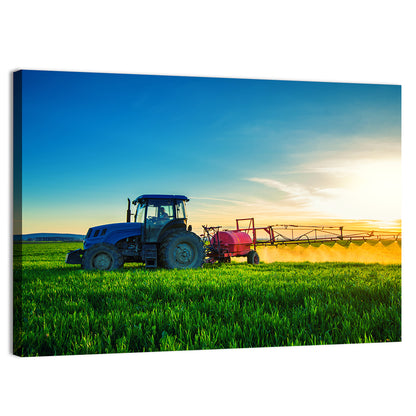 Tractor Spraying Crops at Golden Hour Wall Art