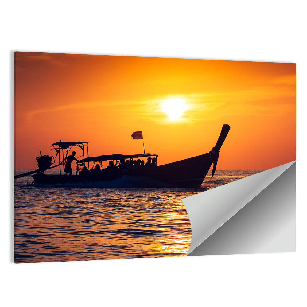 Longtail Boat at Sunset Wall Art