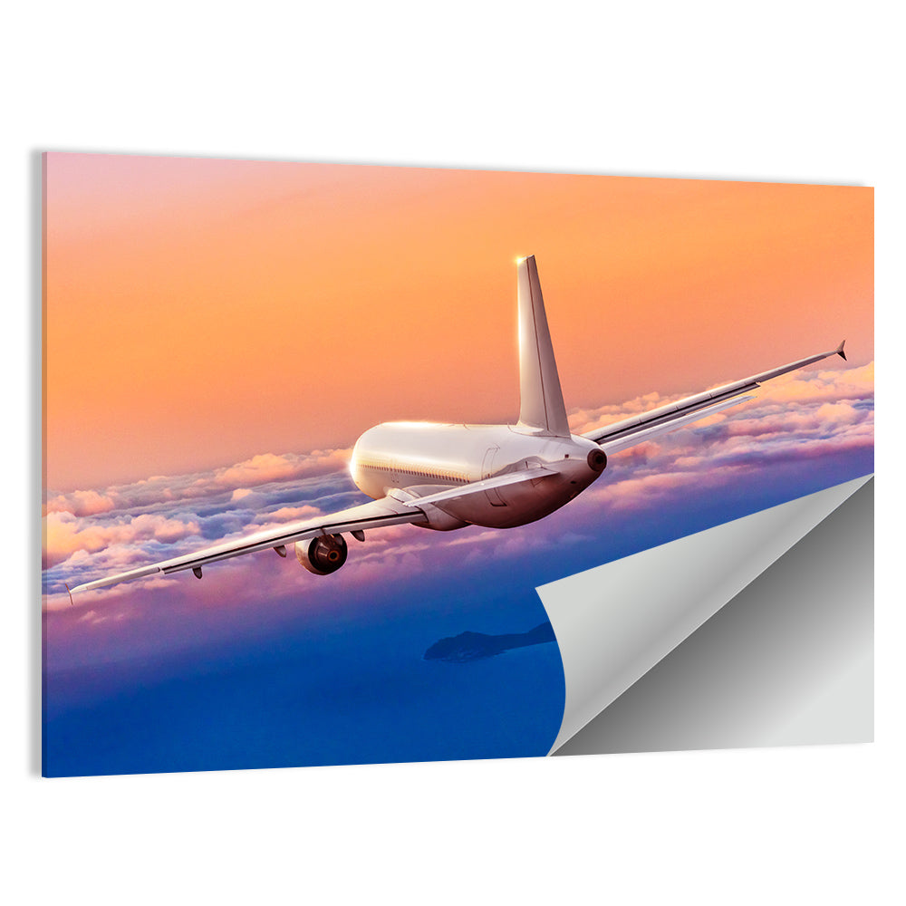 Airplane Over Clouds at Sunset Wall Art