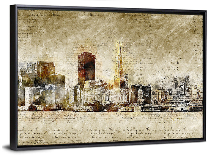 San Francisco Parchment Skyline Wall Art as a framed canvas