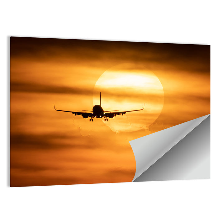 Airplane Silhouette at Golden Sunset Wall Art as a poster print
