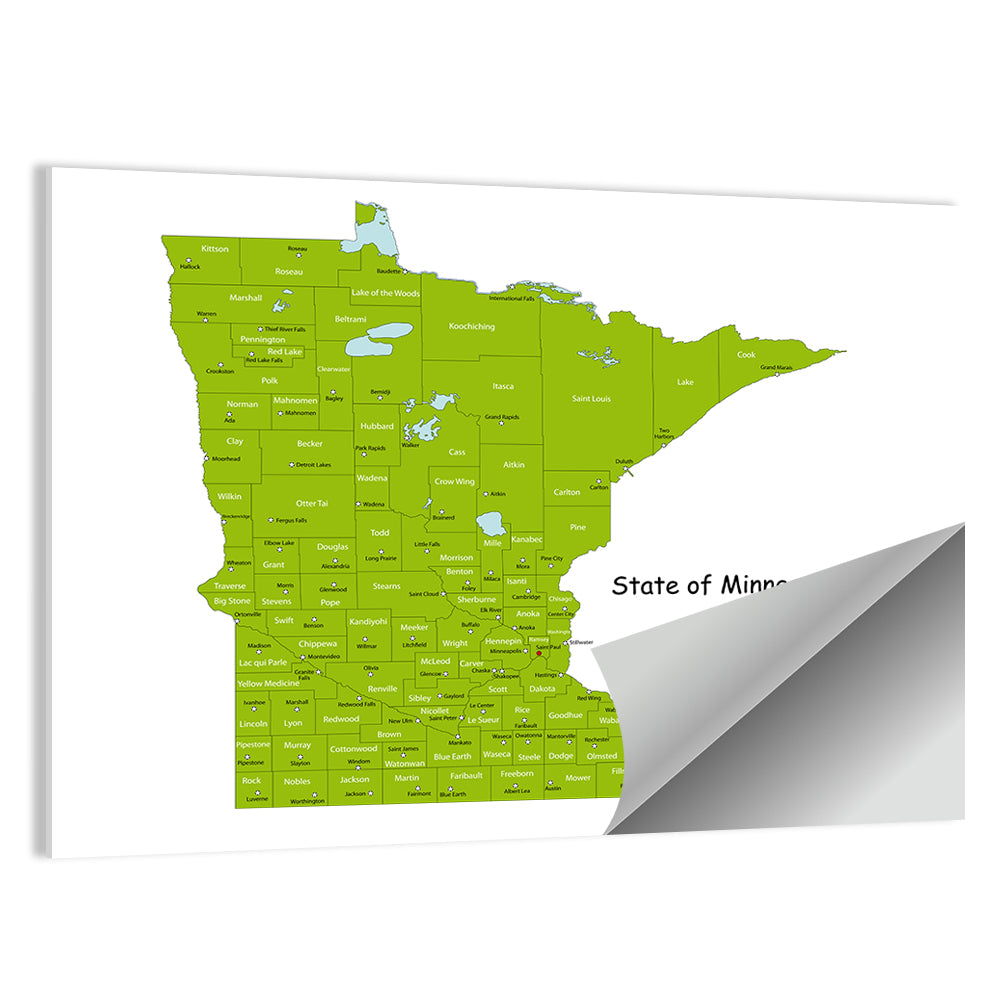 Green Minnesota County Map Wall Art