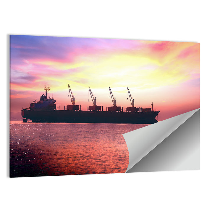 Sunset Cargo Ship Silhouette Wall Art as a poster print