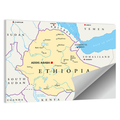 Ethiopia Political Map Wall Art