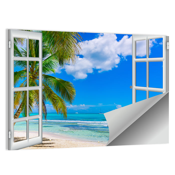 Tropical Ocean View Through Window Wall Art as a poster print