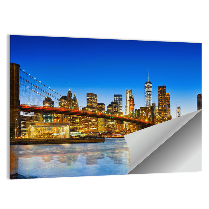 Brooklyn Bridge at Dusk, Lower Manhattan Wall Art as a poster print