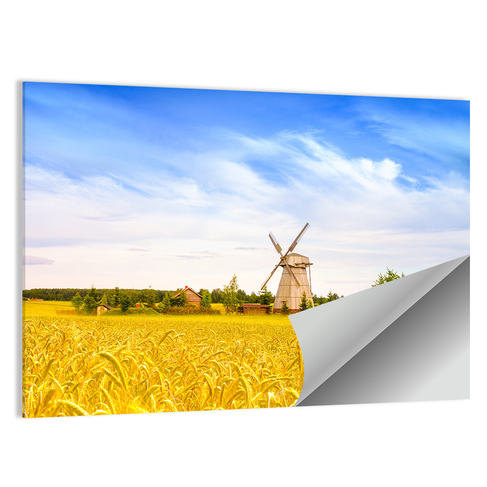 Dudutki Windmill in Golden Fields Wall Art