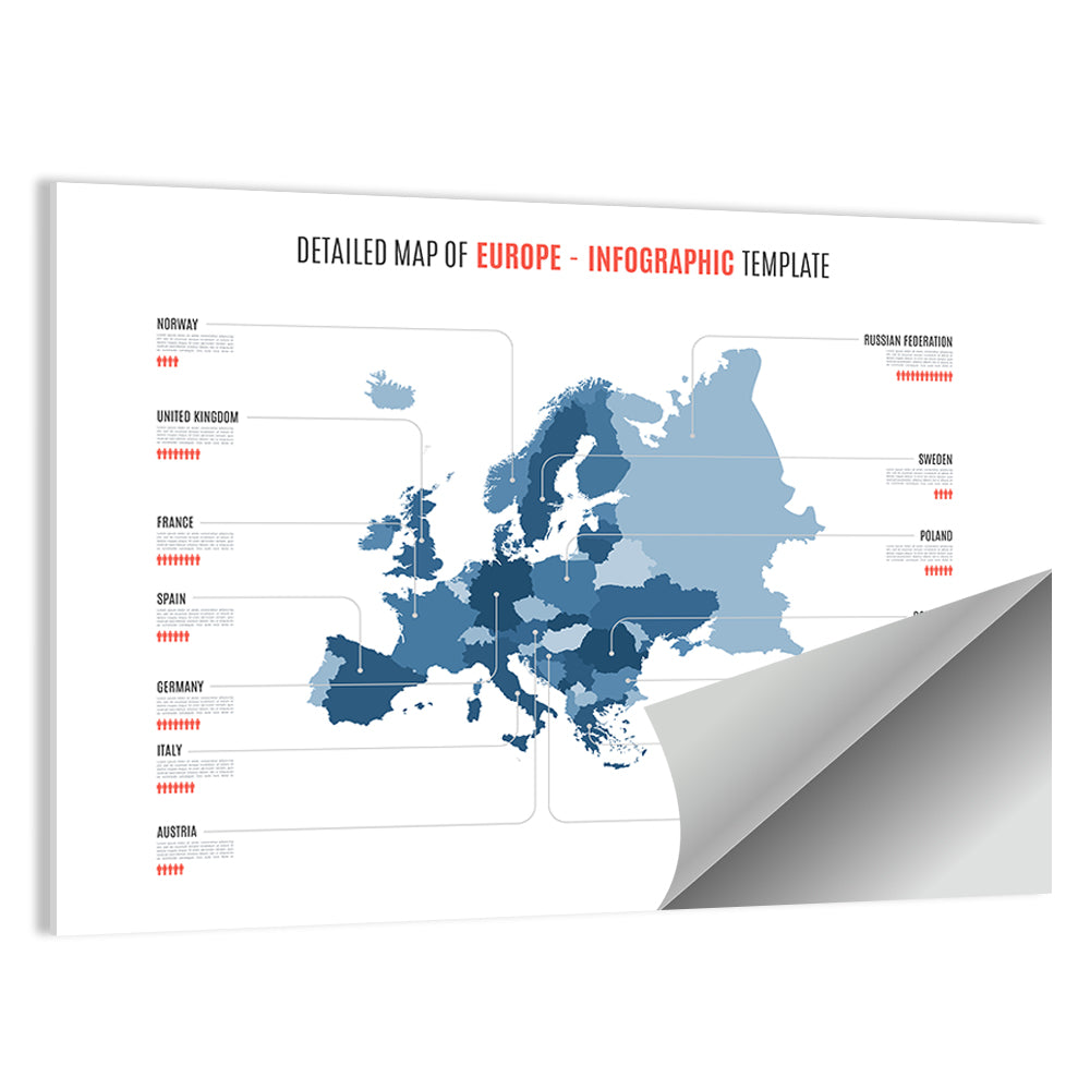 Detailed Map of Europe Infographic Wall Art