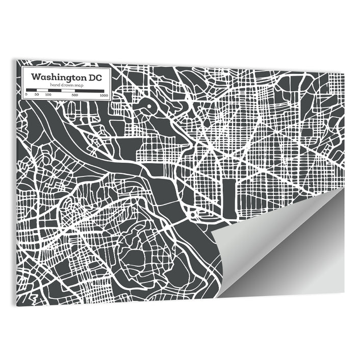 Washington D.c. River Grid Map Wall Art as a poster print
