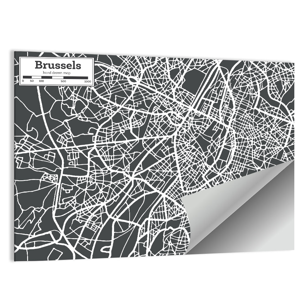 Brussels Street Grid Map Wall Art
