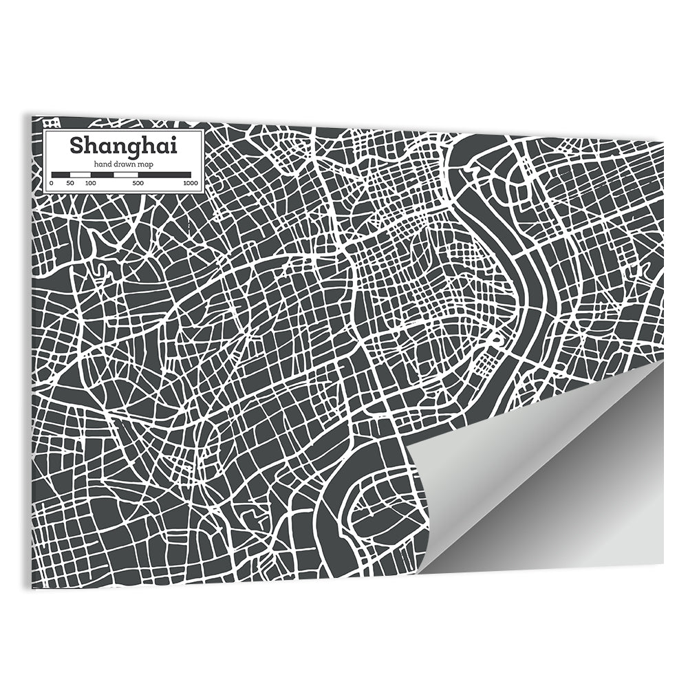 Shanghai Street Grid Map Wall Art