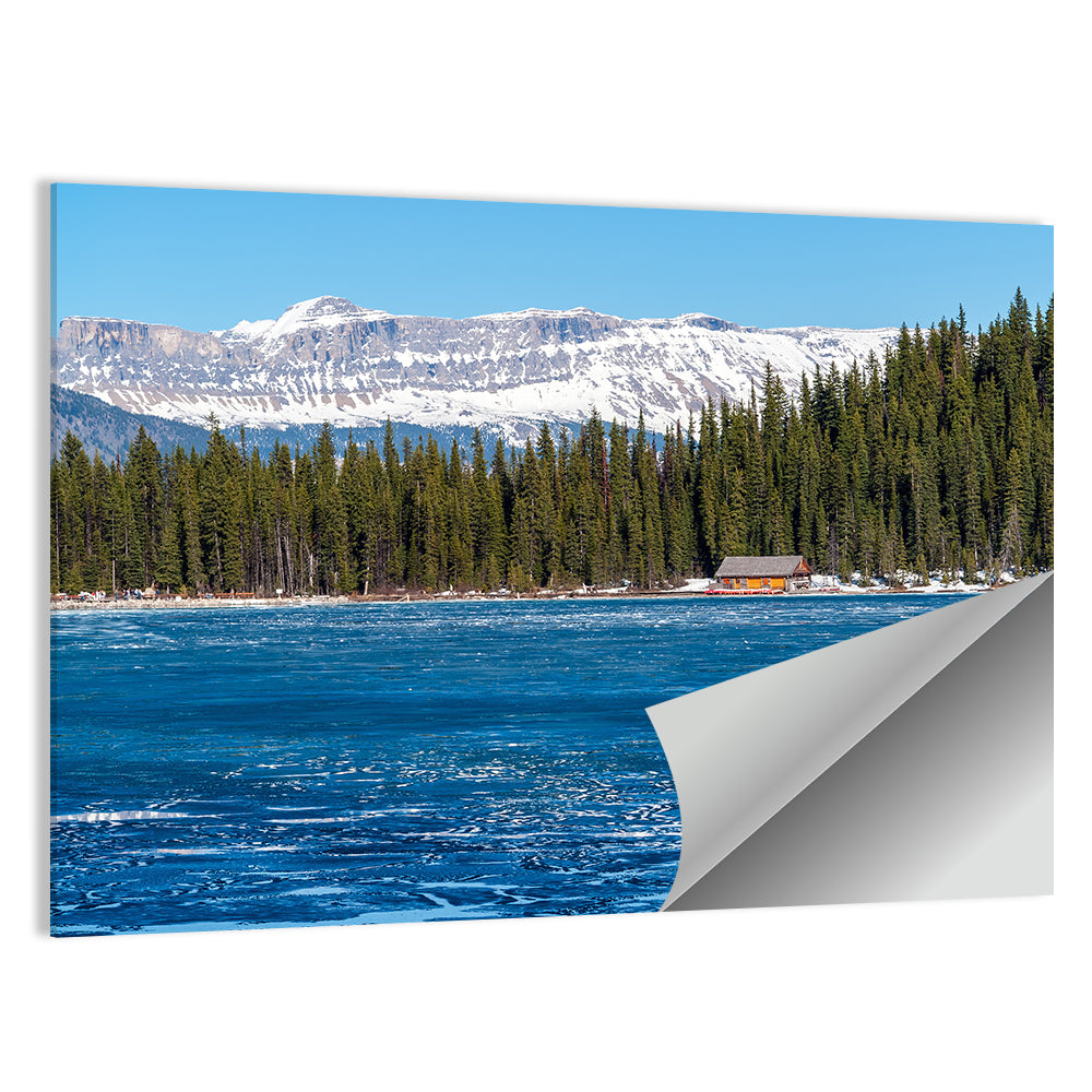 Boathouse on Frozen Lake Louise Wall Art