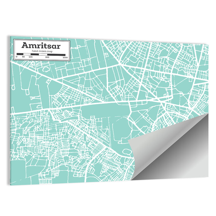 Amritsar Teal City Map Wall Art as a poster print