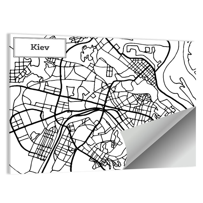 Kiev Street Grid Map Wall Art as a poster print
