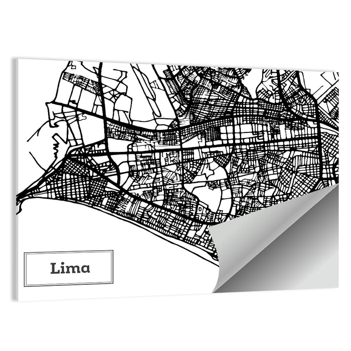 Lima Coastal Street Map Wall Art as a poster print