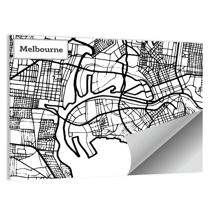 Melbourne Street Grid Map Wall Art as a poster print